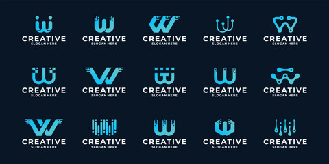 Collection of letter W modern digital logo design.