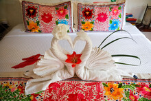 Romantic Bed Decor With Towel Swans