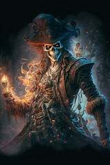 Wall Mural - Pirate Skeleton Warrior, Fantasy Skel, Concept Art, Character Art, Skeleton Background, Digital Illustration, Generative AI