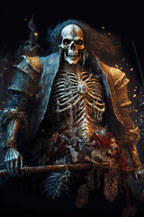 Wall Mural - Pirate Skeleton Warrior, Fantasy Skel, Concept Art, Character Art, Skeleton Background, Digital Illustration