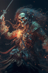 Wall Mural - Pirate Skeleton Warrior, Fantasy Skel, Concept Art, Character Art, Skeleton Background, Digital Illustration