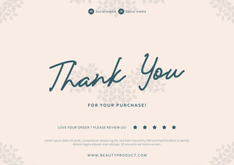 A5 size thank you card print template with beauty aesthetic floral style decoration