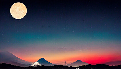 Stunning japanese summer night sky with mountain