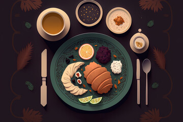 Flat Iftar Meal Illustration