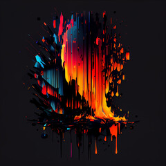 Poster - Glitch art of fire with black background