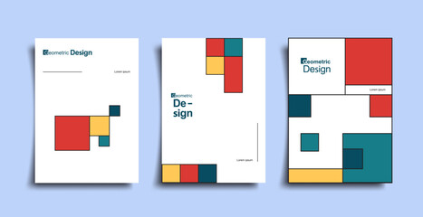 Wall Mural - Abstract bauhaus geometric pattern poster set. Vector circle, triangle and square lines art design. Vintage color bauhaus Swiss cover design