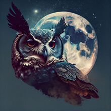 Owl Double Exposure Art With The Moon.