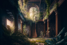 Overgrown Fantasy Library, Concept Art, Digital Illustration	