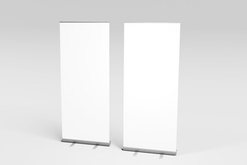 Wall Mural - Blank white rollup banner for display mockup, isolated. 3d rendering.