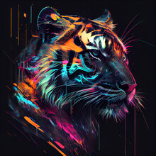 Neon Glitch Art Tiger