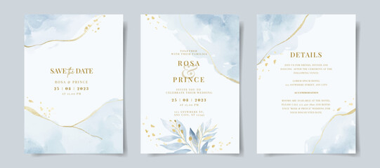elegant watercolor and leaves on wedding invitation card template