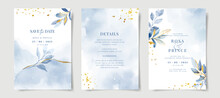 Elegant Watercolor And Leaves On Wedding Invitation Card Template