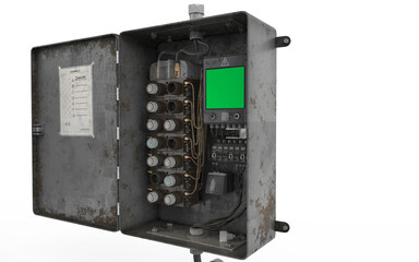 metal fuse box on white background