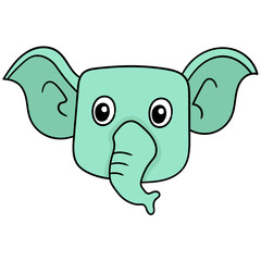 Poster - Doodle icon drawing of a green elephant head with a long proboscis