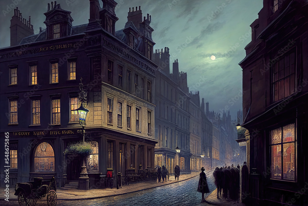 AI generated image of Victorian London on a moody evening with gas ...