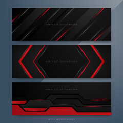 Set of abstract red and black banner