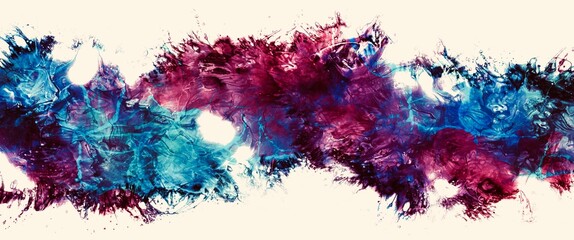 Minimal alcohol ink background on the white canvas, fluid texture, gold glitter, deep blue and magenta colormix, hand drawn art for wall pictures, luxury wallpaper for print, elegant decoration	
