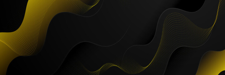 Black and yellow abstract banner background with tech business concept, line, arrow and halftone style. Wallpaper for poster, certificate, presentation, landing page