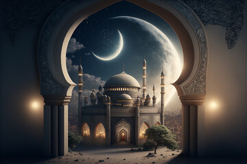 Wall Mural - Festive greeting card for Muslim holy month Ramadan Kareem.