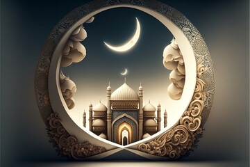 Festive greeting card for Muslim holy month Ramadan Kareem.