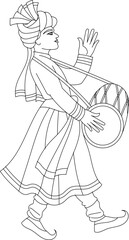 Wall Mural - Indian man playing Indian wedding music instrument. vector Indian wedding symbol black and white and color illustration.