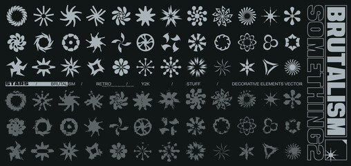 brutalism stars decorative elements collection vector. retro, acid, y2k creative radial icons to fil
