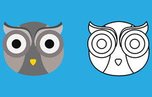 Owl Face Cartoon Character. Cute Outline Owl Animal Face Coloring Book For Kids. Vector Illustration. Outline Icon Owl Head. Cartoon Face Logo.