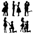 © Nana - Set of silhouette Romantic couple lovers hug, kiss and proposing vector illustration