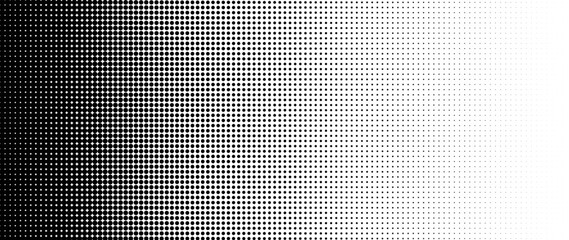 Halftone dot background pattern vector illustration. Monochrome gradient dotted modern texture and fade distressed overlay. Design for poster, cover, banner, business card, mock-up, sticker, layout.