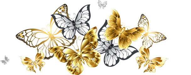 Wall Mural - Gold and White Butterflies