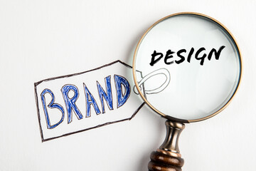 Sticker - Brand Design concept. Magnifying glass on a white background