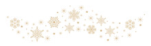 Minimal Border Of Simple Golden Snowflakes And Stars. Decorative Snow Wave