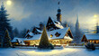 church in the mountains - european village - snowflakes in the winter at christmas