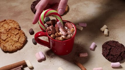 Wall Mural - Hot chocolate with marshmallows candy cane