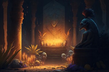 Altar inside Pyramid. Fantasy. Concept art.