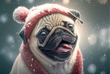 Pug Dog With Santa Claus Hat
