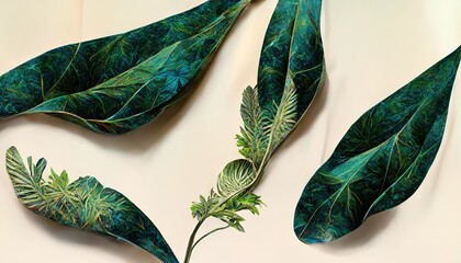 Wall Mural - Abstract foliage and botanical background. Green tropical forest wallpaper of leaf branch, .