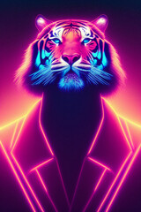 Portrait of a tiger in synthwave style