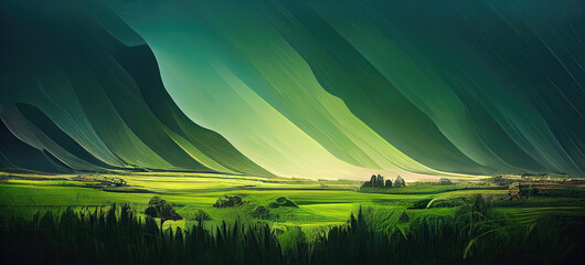 Wall Mural - Abstract green lines as mountain landscape wallpaper design