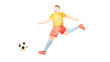 サッカーをする白人男性の水彩風背景透過イラスト