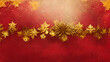 gold and red christmas leaves decorations and ornaments card background.Xmas invitation. Painted red and gold season greetings postcard