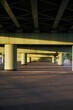 Vertical shot of an empty two-story parking lot with columns