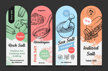 Sea Iodized Himalayan Salt Organic Condiment For Cooking And Grilling Label Set Vector