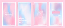 Saint Valentine's Day Stories Template. Lovely Modern Art Poster Cover Design. Invitations, Greeting Cards Or Post Templates With Valentine Day Gradients. Wavy Pink Gradient Layout Wallpaper Set.