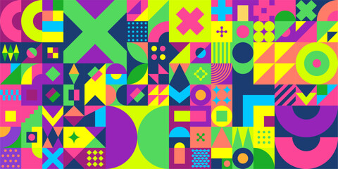 Wall Mural - Trendy Colorful Seamless Abstract Vector Bauhaus Geometric Pattern Design Background 