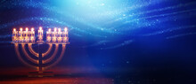 Image Of Jewish Holiday Hanukkah With Menorah (traditional Candelabra) And Candles