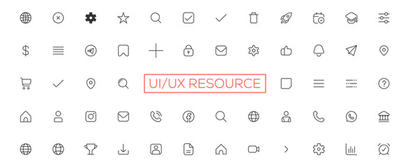 Minimalist and simple looking ui icons set for dark, light mode. Outline isolated user interface elements for night, day themes