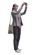 Casual woman taking pictures with her phone PNG file no background