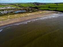 Aerial Shot Of A Part Of Par Beach On A Sunny Summer Day In Cornwall, England