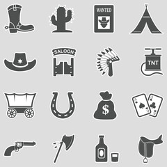  Wild West Icons. Sticker Design. Vector Illustration.